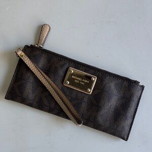 Michael Kors Dark Brown Wristlet with Gold Accents